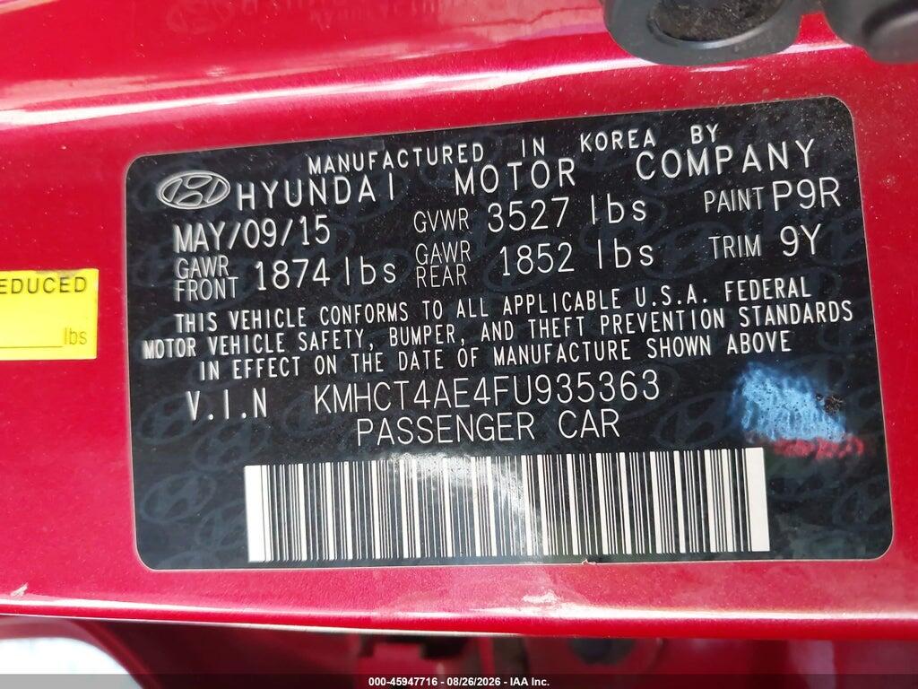 KMHCT4AE4FU935363 2015 HYUNDAI ACCENT photo no. 9