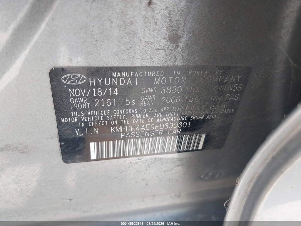 KMHDH4AE9FU390301 2015 HYUNDAI ELANTRA photo no. 9