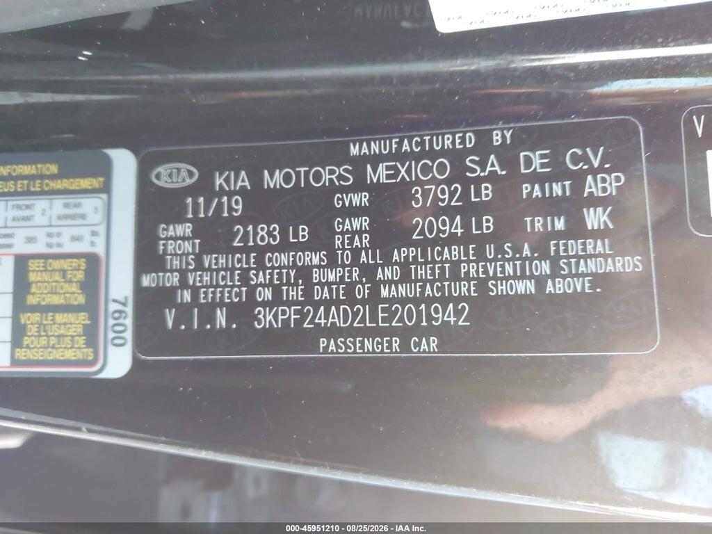 3KPF24AD2LE201942 2020 KIA FORTE photo no. 9