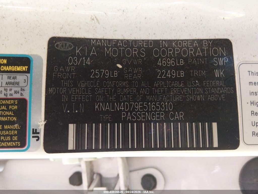 KNALN4D79E5165310 2014 KIA CADENZA photo no. 9