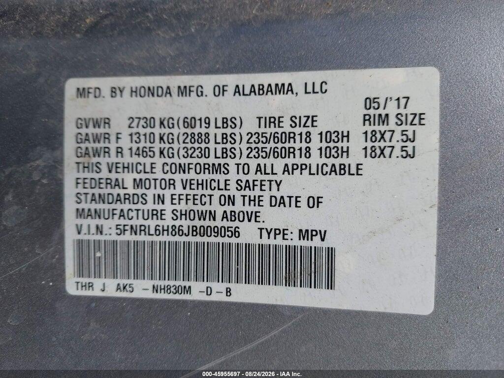5FNRL6H86JB009056 2018 HONDA ODYSSEY photo no. 9