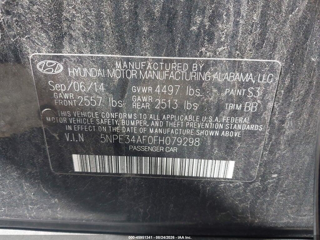 5NPE34AF0FH079298 2015 HYUNDAI SONATA photo no. 9