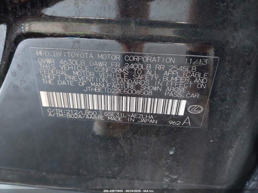JTHBE1D22E5008508 2014 LEXUS IS 350 photo no. 9