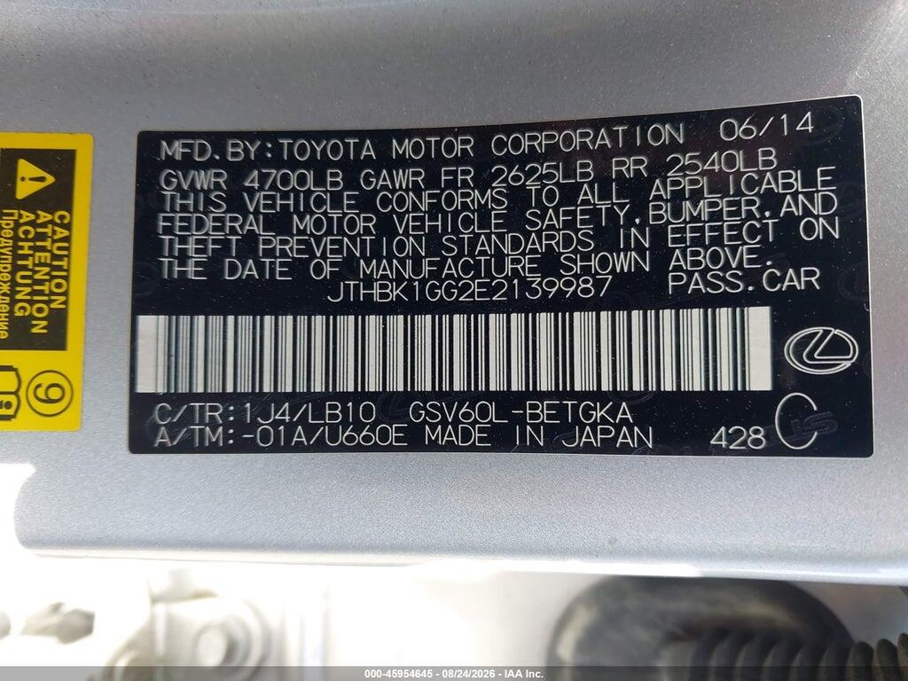 JTHBK1GG2E2139987 2014 LEXUS ES 350 photo no. 9