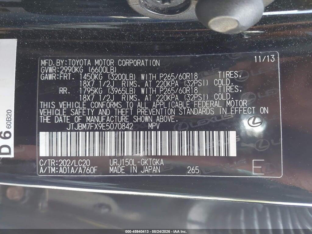 JTJBM7FX9E5070842 2014 LEXUS GX 460 photo no. 9