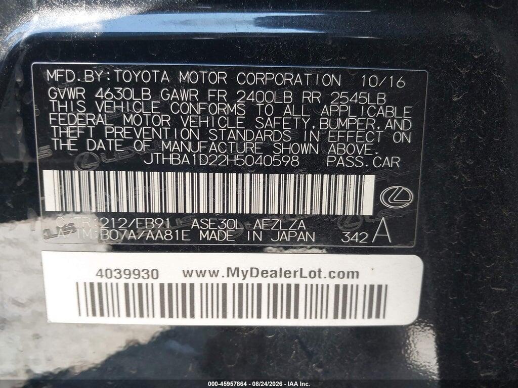 JTHBA1D22H5040598 2017 LEXUS IS 200T photo no. 9