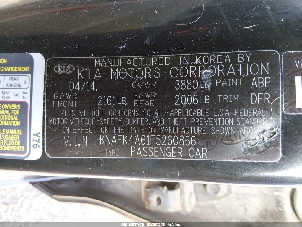 KNAFK4A61F5260866 2015 KIA FORTE photo no. 9