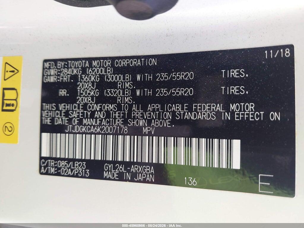 JTJDGKCA6K2007178 2019 LEXUS RX 450HL photo no. 9
