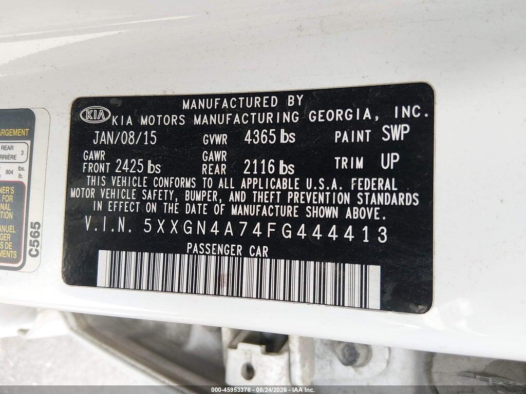5XXGN4A74FG444413 2015 KIA OPTIMA photo no. 9