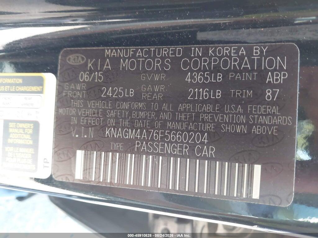 KNAGM4A76F5660204 2015 KIA OPTIMA photo no. 9