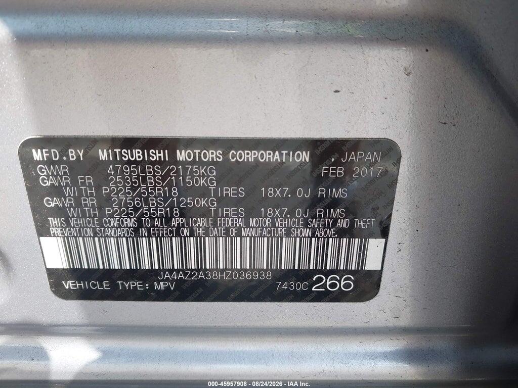 JA4AZ2A38HZ036938 2017 MITSUBISHI OUTLANDER photo no. 9