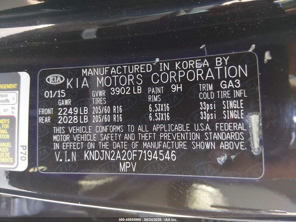 KNDJN2A20F7194546 2015 KIA SOUL photo no. 9