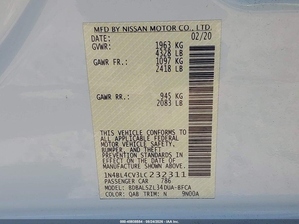 1N4BL4CV3LC232311 2020 NISSAN ALTIMA photo no. 9