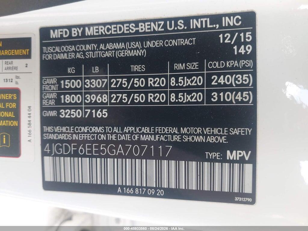 4JGDF6EE5GA707117 2016 MERCEDES-BENZ GL 450 photo no. 9