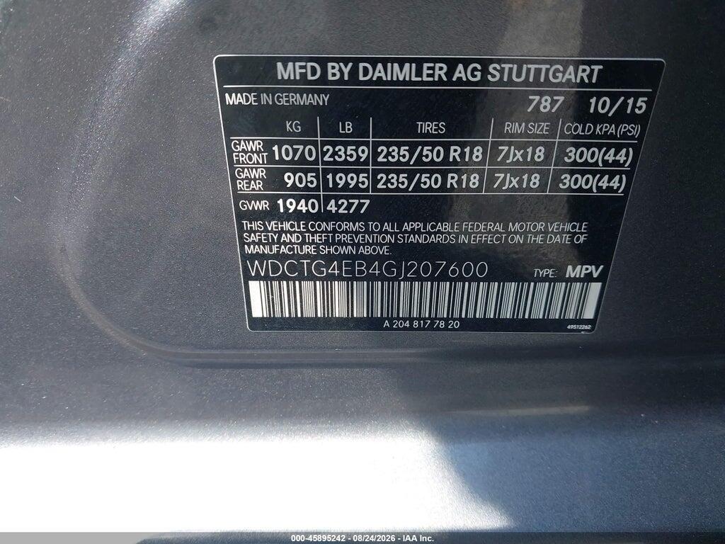 WDCTG4EB4GJ207600 2016 MERCEDES-BENZ GLA 250 photo no. 9