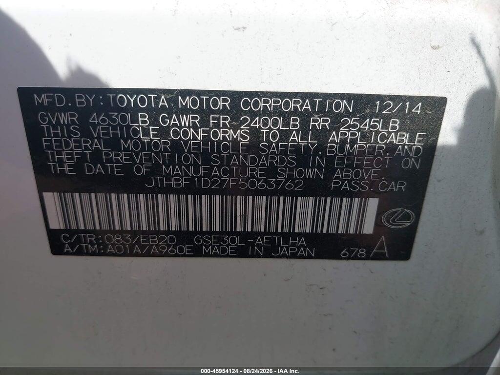 JTHBF1D27F5063762 2015 LEXUS IS 250 photo no. 9