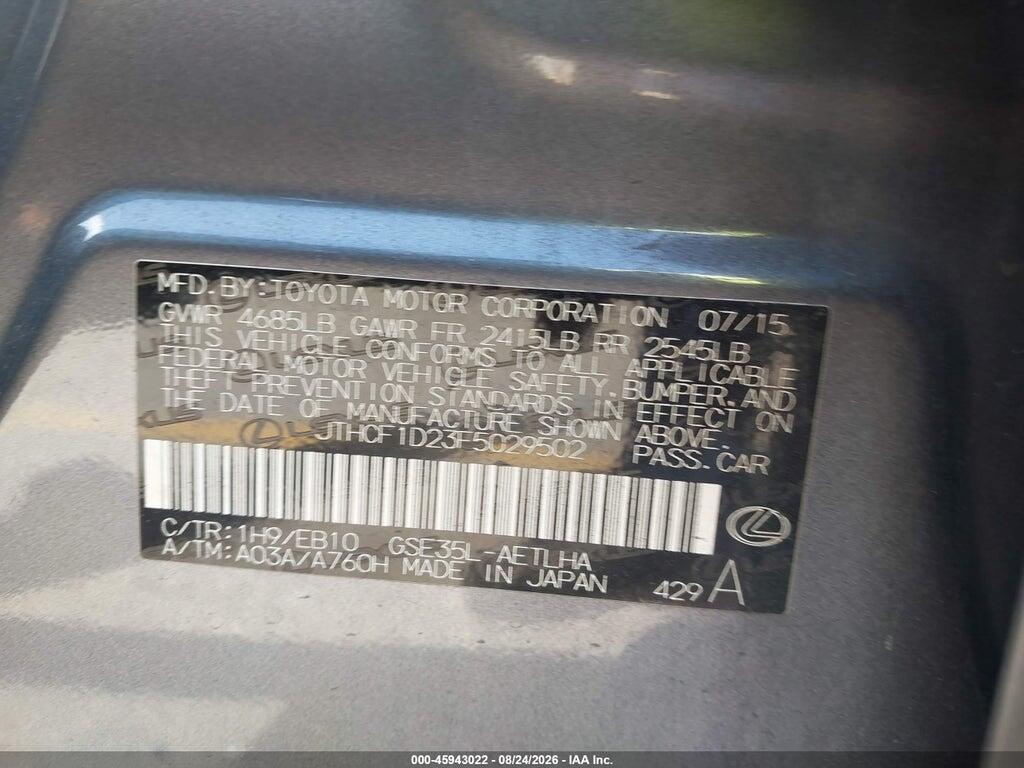 JTHCF1D23F5029502 2015 LEXUS IS 250 photo no. 9