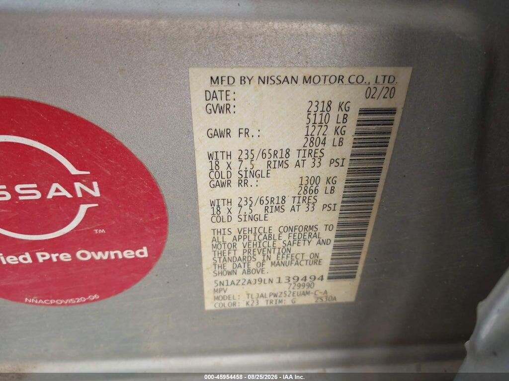 5N1AZ2AJ9LN139494 2020 NISSAN MURANO photo no. 9