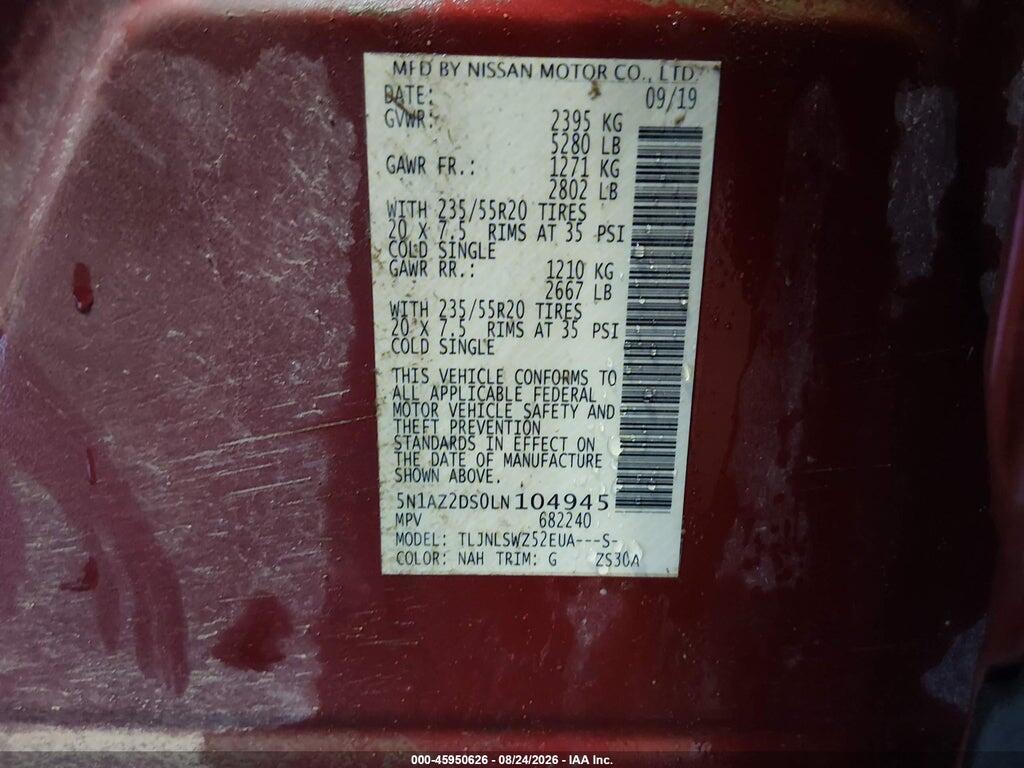 5N1AZ2DS0LN104945 2020 NISSAN MURANO photo no. 9