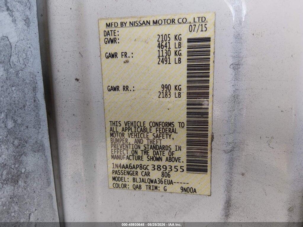 1N4AA6AP8GC389355 2016 NISSAN MAXIMA photo no. 9
