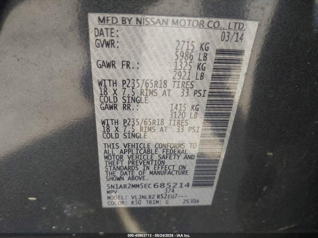 5N1AR2MM5EC685214 2014 NISSAN PATHFINDER photo no. 9