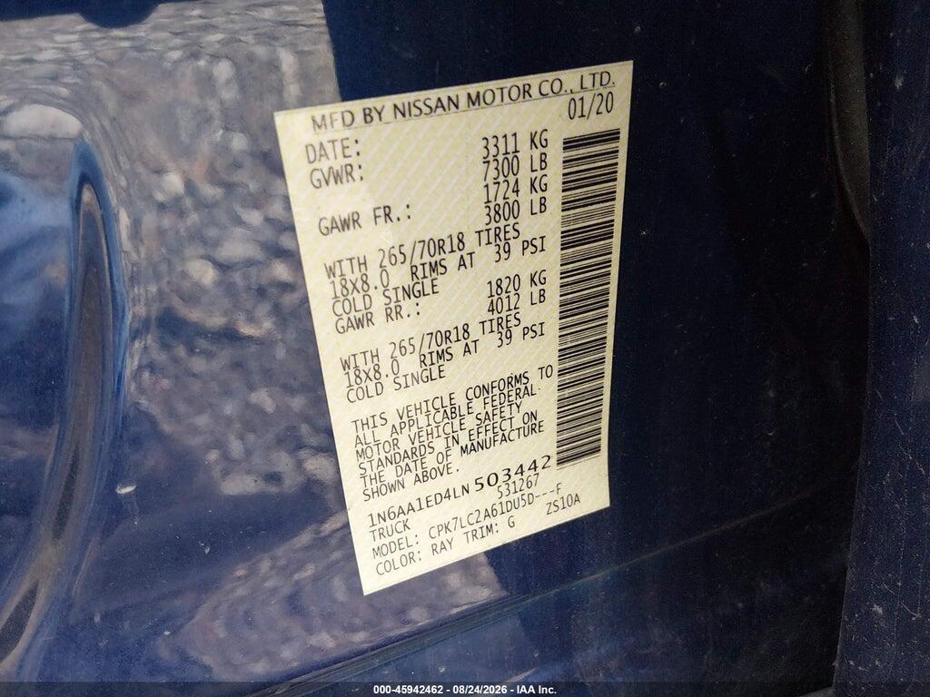 1N6AA1ED4LN503442 2020 NISSAN TITAN photo no. 9