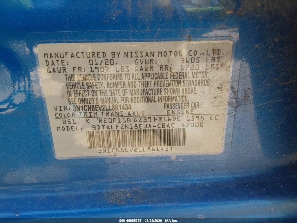 3N1CN8EV2LL861434 2020 NISSAN VERSA photo no. 9