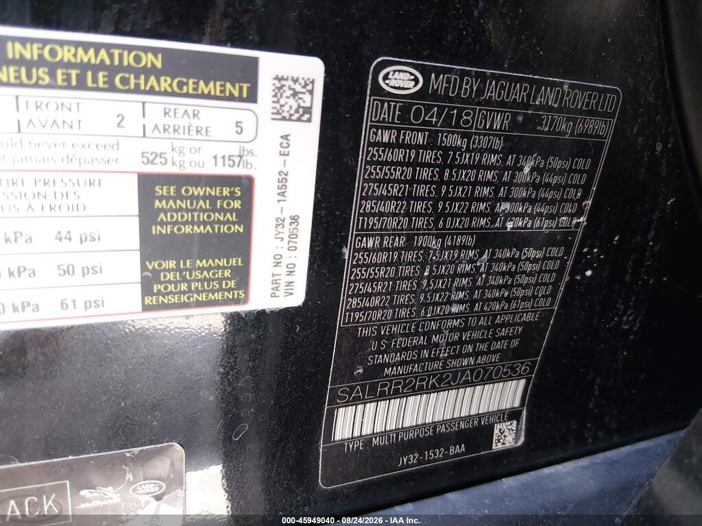 SALRR2RK2JA070536 2018 LAND ROVER DISCOVERY photo no. 9