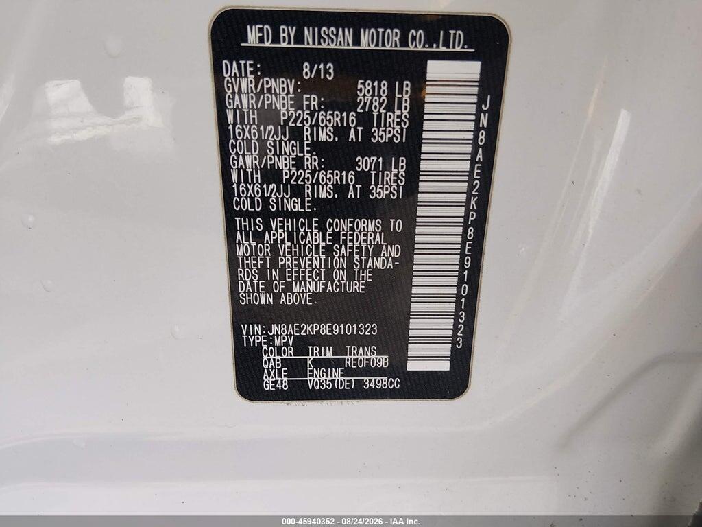 JN8AE2KP8E9101323 2014 NISSAN QUEST photo no. 9