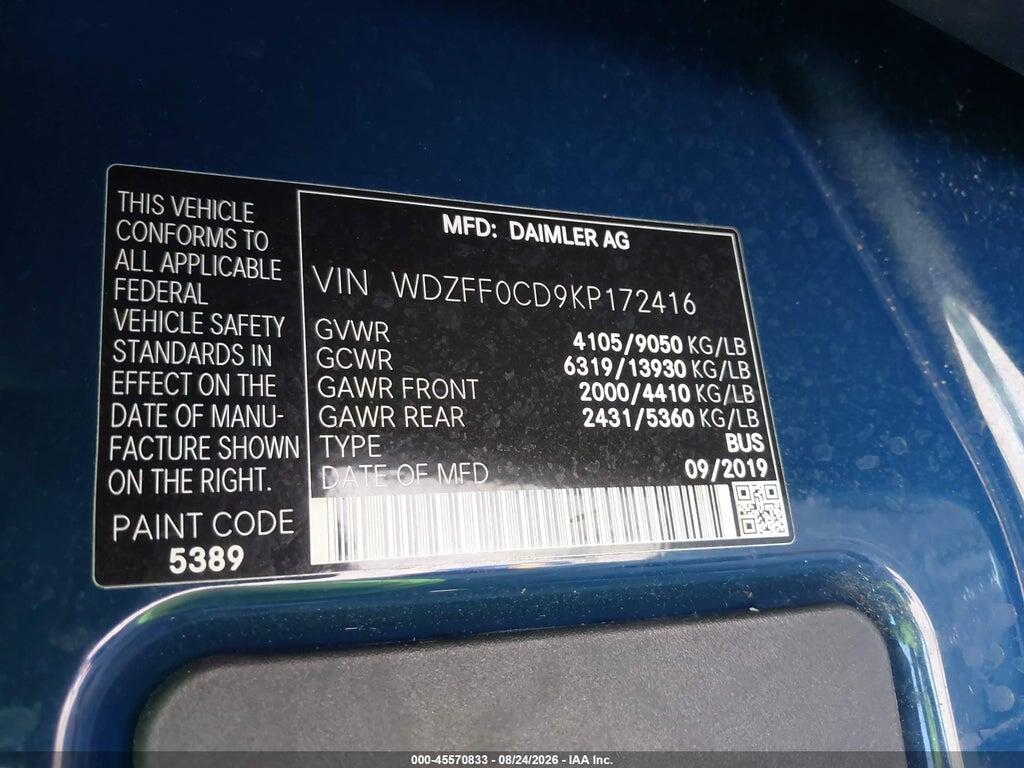 WDZFF0CD9KP172416 2019 MERCEDES-BENZ SPRINTER 2500 photo no. 9
