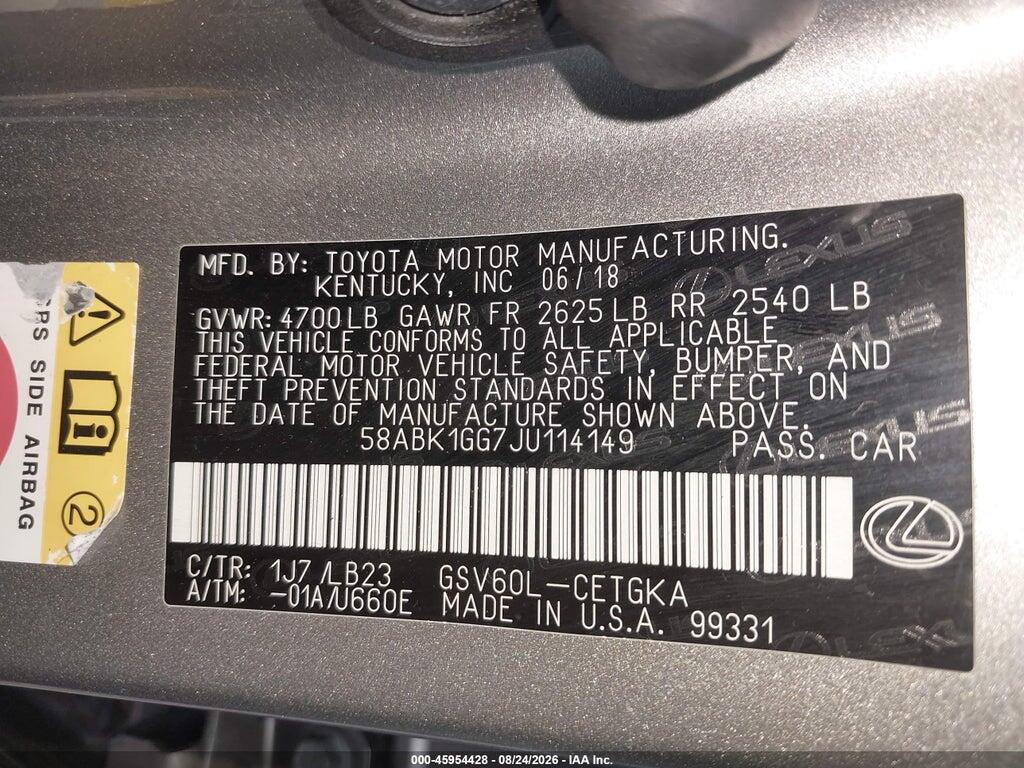 58ABK1GG7JU114149 2018 LEXUS ES 350 photo no. 9