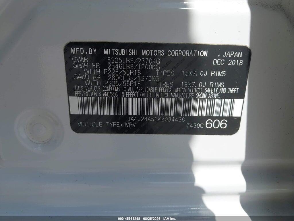 JA4J24A56KZ034436 2019 MITSUBISHI OUTLANDER PHEV photo no. 9