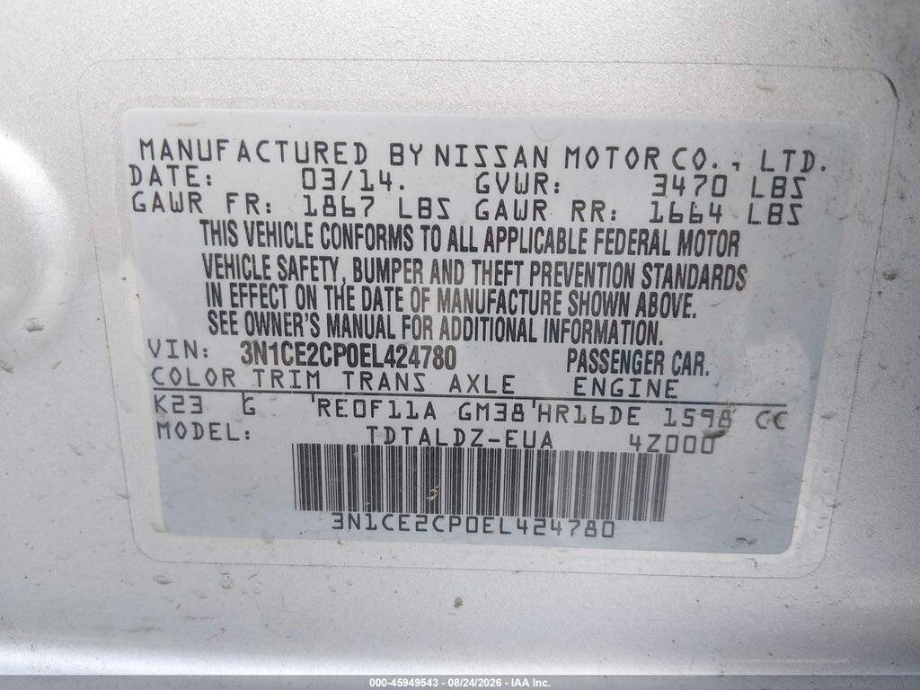 3N1CE2CP0EL424780 2014 NISSAN VERSA NOTE photo no. 9