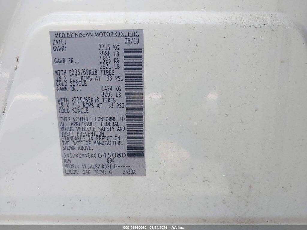 5N1DR2MN6KC645080 2019 NISSAN PATHFINDER photo no. 9