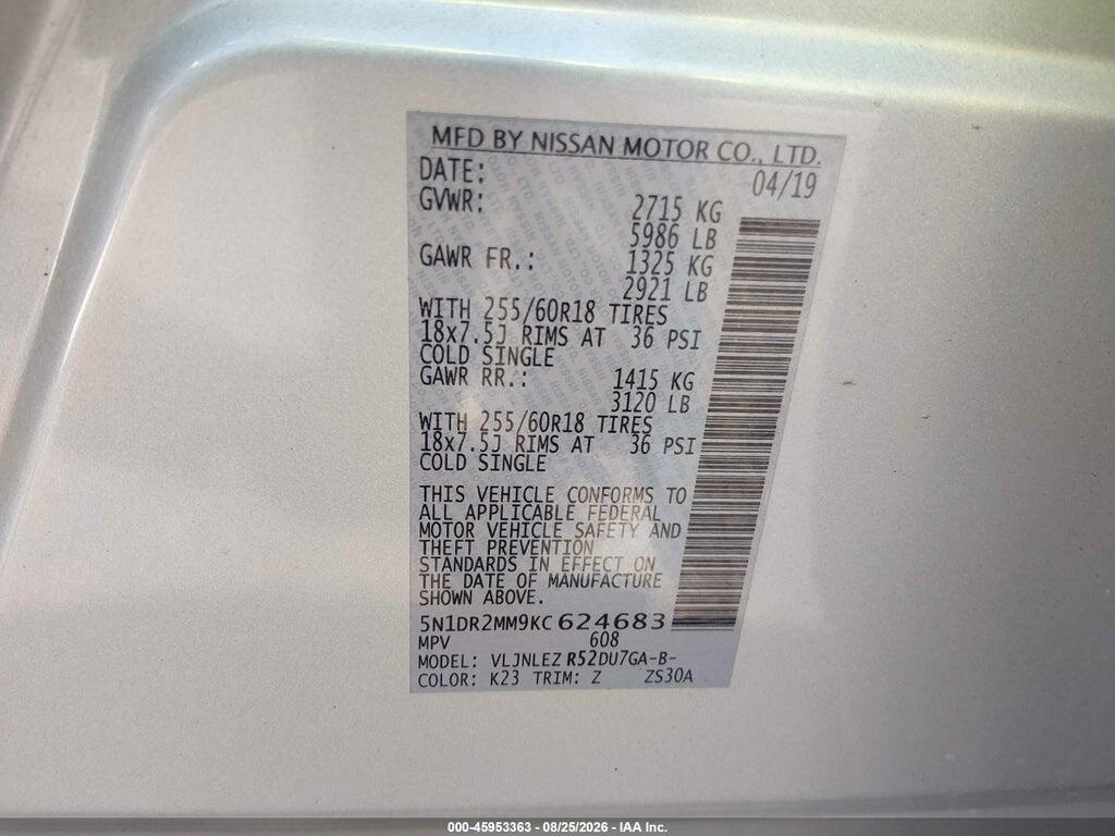 5N1DR2MM9KC624683 2019 NISSAN PATHFINDER photo no. 9