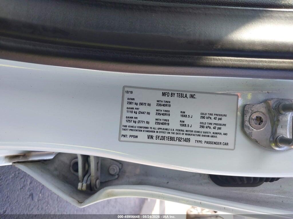 5YJ3E1EB8LF621409 2020 TESLA MODEL 3 photo no. 9