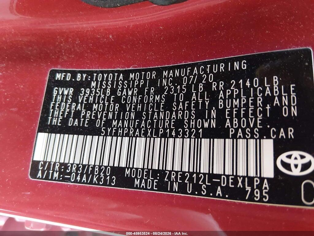 5YFHPRAEXLP143321 2020 TOYOTA COROLLA photo no. 9