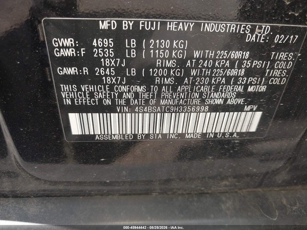 4S4BSATC9H3356998 2017 SUBARU OUTBACK photo no. 9