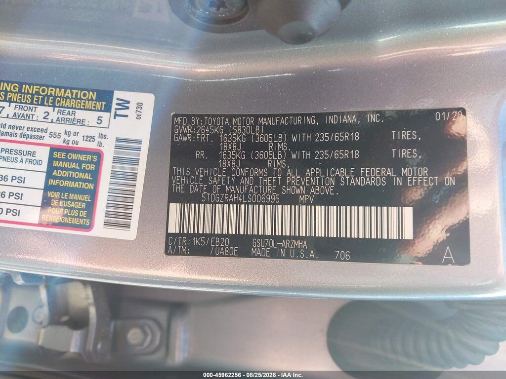 5TDGZRAH4LS006995 2020 TOYOTA HIGHLANDER photo no. 9