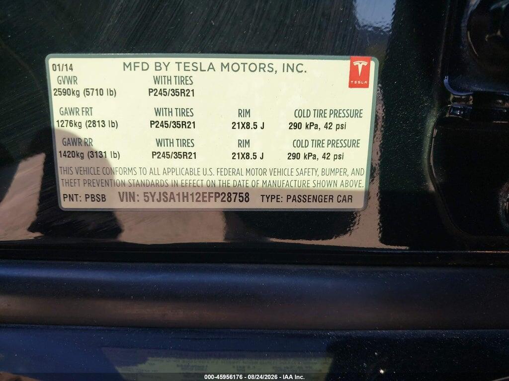 5YJSA1H12EFP28758 2014 TESLA MODEL S photo no. 9