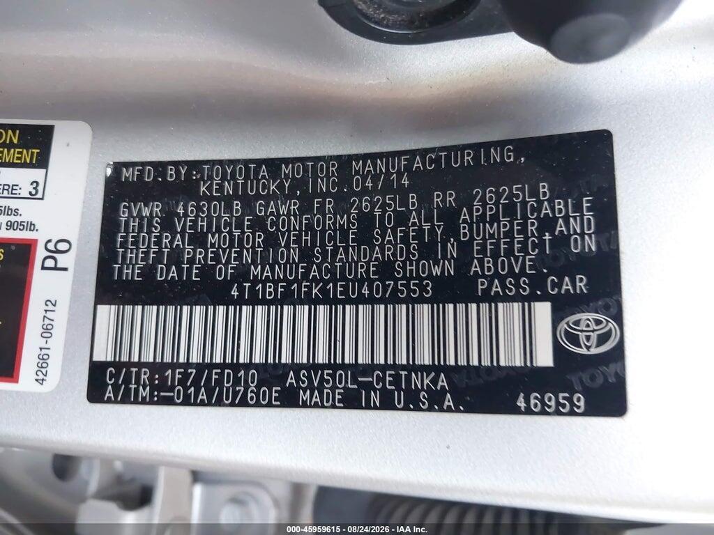 4T1BF1FK1EU407553 2014 TOYOTA CAMRY photo no. 9