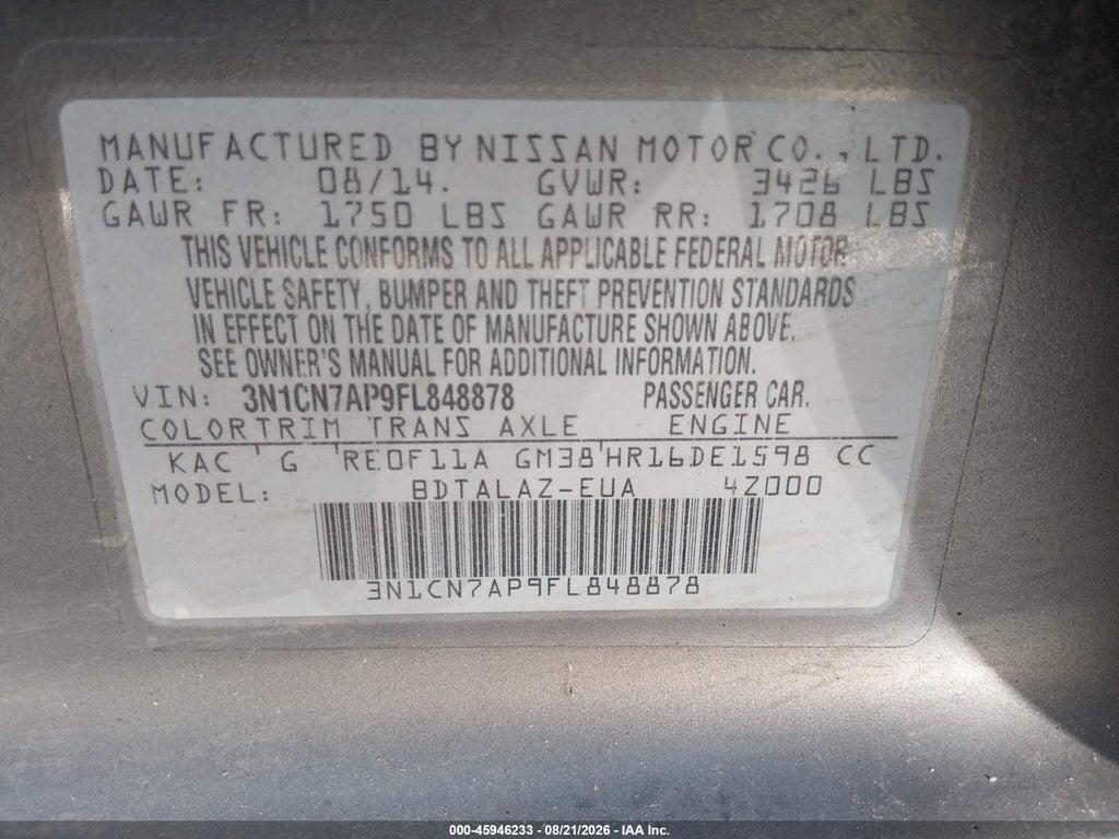 3N1CN7AP9FL848878 2015 NISSAN VERSA photo no. 9