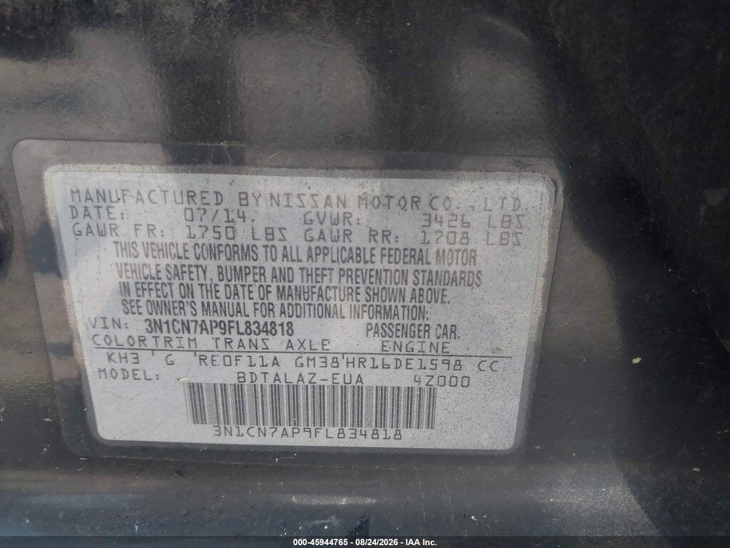 3N1CN7AP9FL834818 2015 NISSAN VERSA photo no. 9