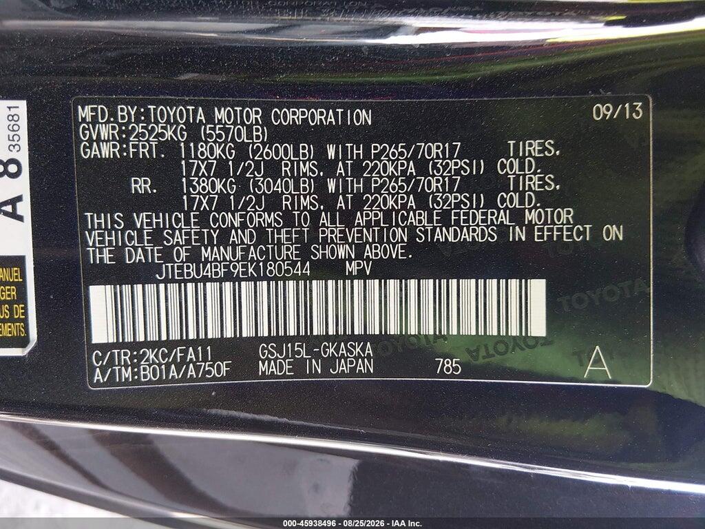 JTEBU4BF9EK180544 2014 TOYOTA FJ CRUISER photo no. 9