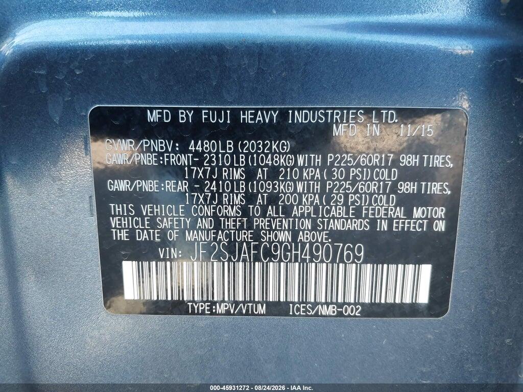JF2SJAFC9GH490769 2016 SUBARU FORESTER photo no. 9