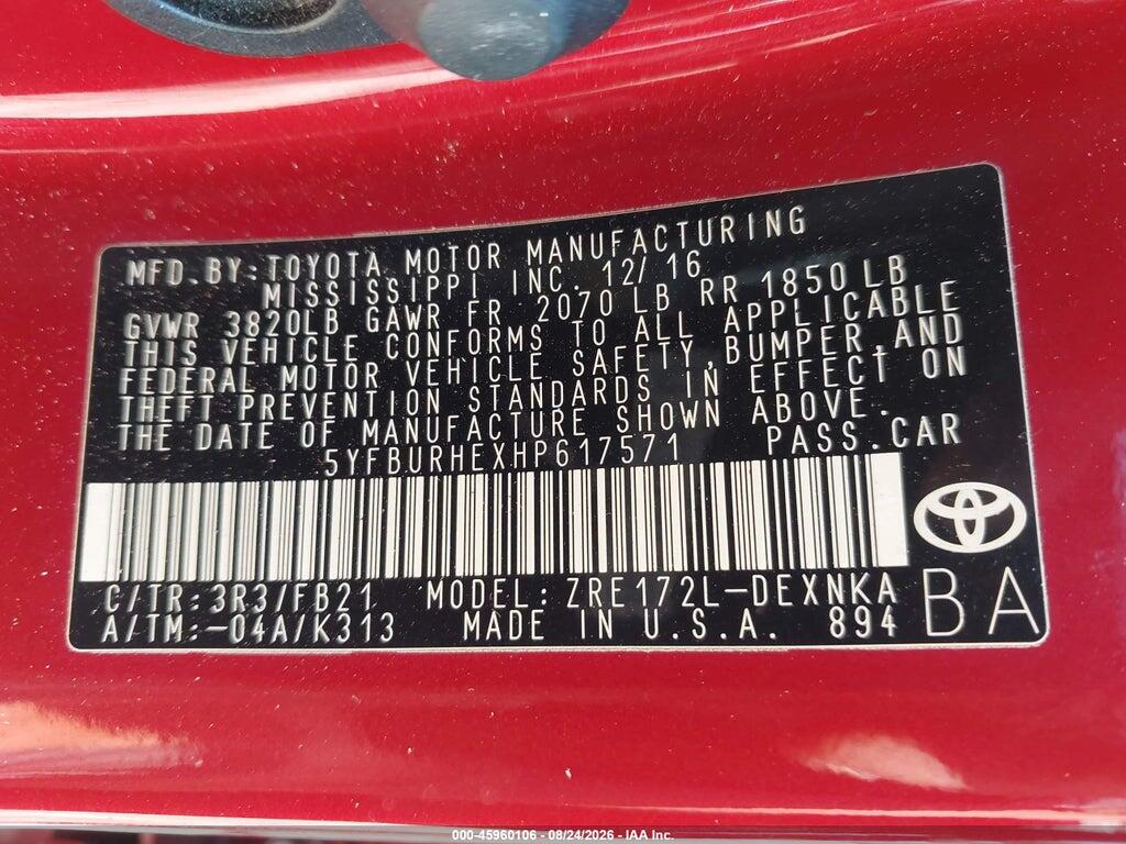 5YFBURHEXHP617571 2017 TOYOTA COROLLA photo no. 9
