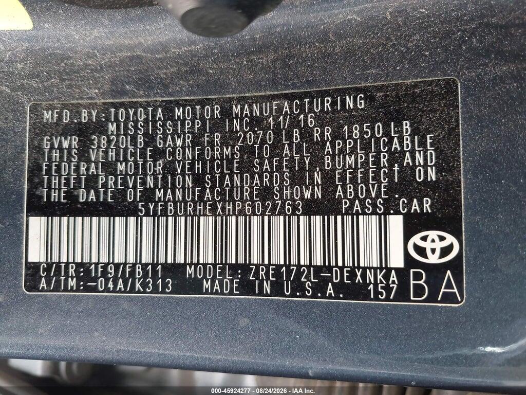 5YFBURHEXHP602763 2017 TOYOTA COROLLA photo no. 9