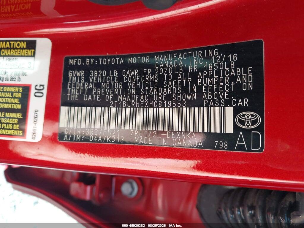 2T1BURHEXHC819553 2017 TOYOTA COROLLA photo no. 9