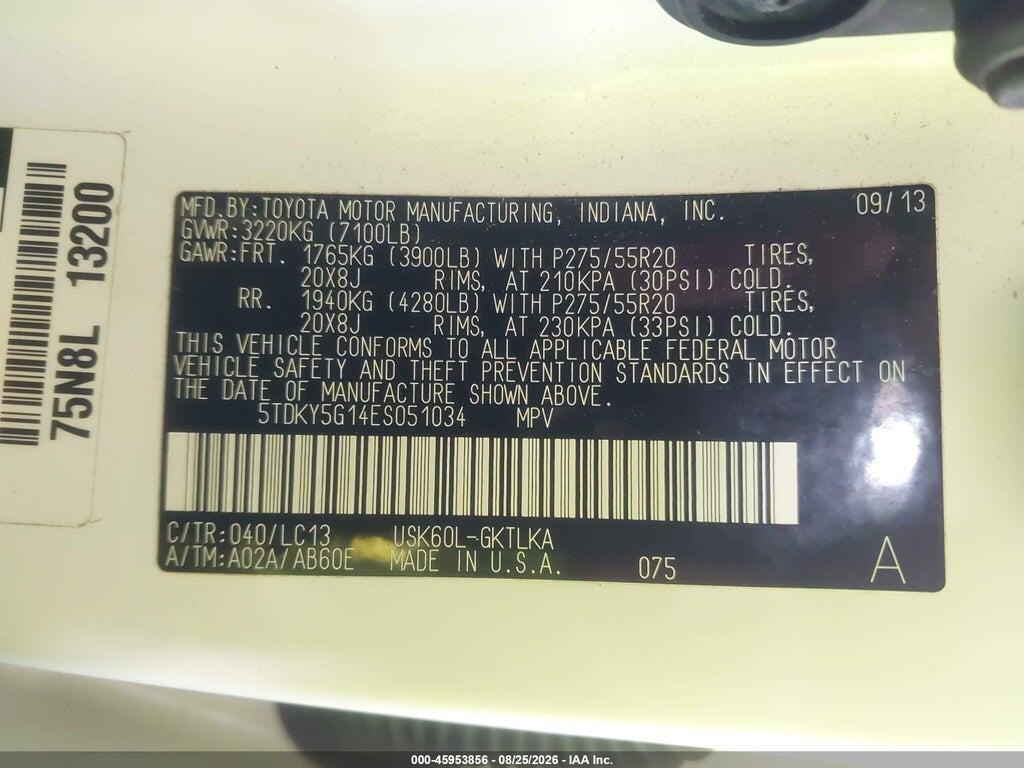 5TDKY5G14ES051034 2014 TOYOTA SEQUOIA photo no. 9