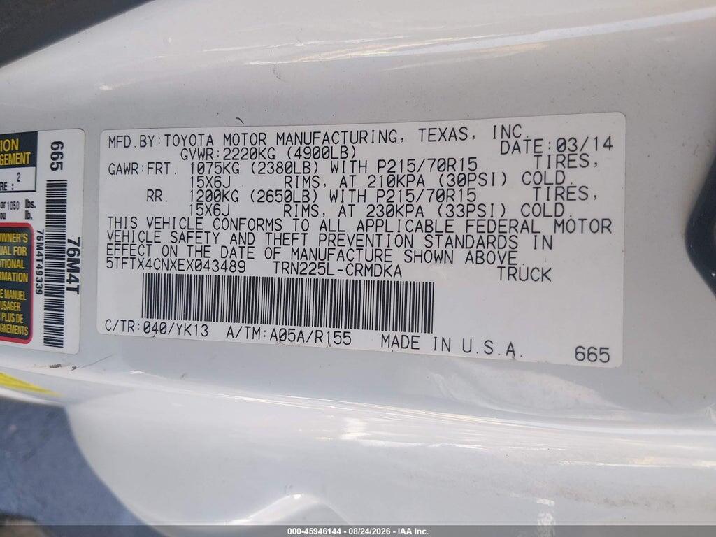 5TFTX4CNXEX043489 2014 TOYOTA TACOMA photo no. 9